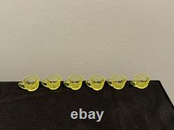 Mosser Uranium Vaseline Glass Mini Punch Bowl with6 Mini Cups