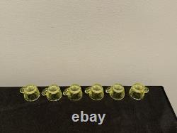 Mosser Uranium Vaseline Glass Mini Punch Bowl with6 Mini Cups