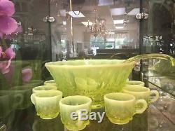 Mosser Vaseline Punch Bowl An Cups, New In Store
