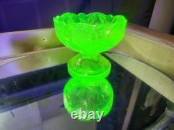 Mosser Yellow Vaseline Uranium Mini Punch Bowl Inverted Strawberries