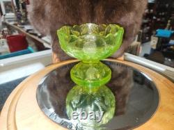 Mosser Yellow Vaseline Uranium Mini Punch Bowl Inverted Strawberries