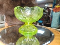 Mosser Yellow Vaseline Uranium Mini Punch Bowl Inverted Strawberries