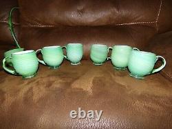 Murano Carlo Moretti 8 Pc GORGEOUS Green & White Cased Glass Punch Bowl Set OOAK