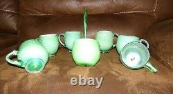 Murano Carlo Moretti 8 Pc GORGEOUS Green & White Cased Glass Punch Bowl Set OOAK