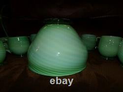 Murano Carlo Moretti 8 Pc GORGEOUS Green & White Cased Glass Punch Bowl Set OOAK