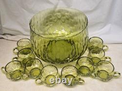 Murano Empoli Italian Handblown Green Glass Punch Bowl & 11 Cups Coindot