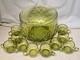 Murano Empoli Italian Handblown Green Glass Punch Bowl & 11 Cups Coindot