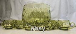 Murano Empoli Italian Handblown Green Glass Punch Bowl & 11 Cups Coindot
