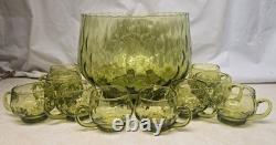 Murano Empoli Italian Handblown Green Glass Punch Bowl & 11 Cups Coindot