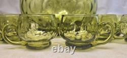 Murano Empoli Italian Handblown Green Glass Punch Bowl & 11 Cups Coindot