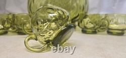 Murano Empoli Italian Handblown Green Glass Punch Bowl & 11 Cups Coindot