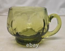 Murano Empoli Italian Handblown Green Glass Punch Bowl & 11 Cups Coindot