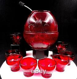 NEW MARTINSVILLE RARE RUBY TOP PRIZE 8 3/8 PUNCH BOWL CUPS ORIGINAL LADLE 1930s