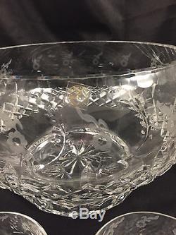 New! Rogaska Gallia Crystal Footed 10 Punch Bowl With 12 Cups Stickers Nwt