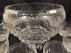 New! Rogaska Gallia Crystal Footed 10 Punch Bowl With 12 Cups Stickers Nwt