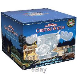 NEW (Set) Christmas Vacation Marty Moose Punch Bowl And 2 Frosted Glass Mugs