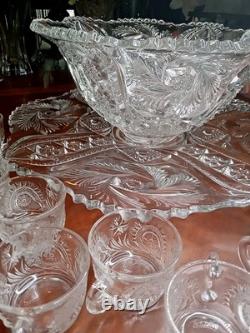 NEW Vintage LE SMITH Pinwheel Glass Punch Bowl, 12 Cups & Ladle BOXED! Db