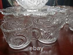 NEW Vintage LE SMITH Pinwheel Glass Punch Bowl, 12 Cups & Ladle BOXED! Db