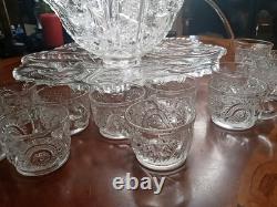NEW Vintage LE SMITH Pinwheel Glass Punch Bowl, 12 Cups & Ladle BOXED! Db