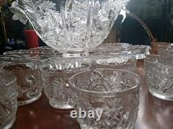 NEW Vintage LE SMITH Pinwheel Glass Punch Bowl, 12 Cups & Ladle BOXED! Db