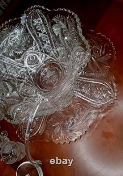 NEW Vintage LE SMITH Pinwheel Glass Punch Bowl, 12 Cups & Ladle BOXED! Db