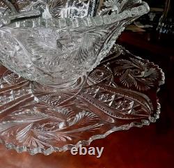 NEW Vintage LE SMITH Pinwheel Glass Punch Bowl, 12 Cups & Ladle BOXED! Db