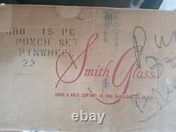 NEW Vintage LE SMITH Pinwheel Glass Punch Bowl, 12 Cups & Ladle BOXED! Db