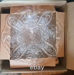 NEW Vintage LE SMITH Pinwheel Glass Punch Bowl, 12 Cups & Ladle BOXED! Db