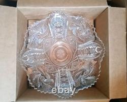 NEW Vintage LE SMITH Pinwheel Glass Punch Bowl, 12 Cups & Ladle BOXED! Db