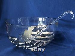 NIB Pottery Barn Skeleton 5 Qt. Punch Bowl with Ladle Halloween Party Bar WOW