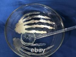 NIB Pottery Barn Skeleton 5 Qt. Punch Bowl with Ladle Halloween Party Bar WOW