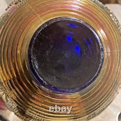 NORTHWOOD ANTIQUE CARNIVAL GLASS PEACOCK AT FOUNTAIN PUNCH BOWL SET 7 Piece