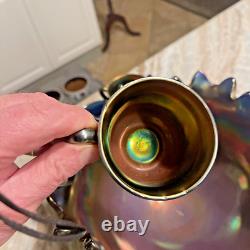 NORTHWOOD ANTIQUE CARNIVAL GLASS PEACOCK AT FOUNTAIN PUNCH BOWL SET 7 Piece