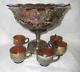 NORTHWOOD FRUITS & FLOWERS AMETHYST CARNIVAL GLASS PUNCH BOWL BASE & 5 CUPS