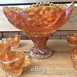 NORTHWOOD Iridescent GOLD Pedestal PUNCH BOWL with Five CUPS Carrival