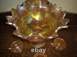 NORTHWOOD PEACOCK AT THE FOUNTAIN MARIGOLD PUNCH BOWL SET With 3 Cups