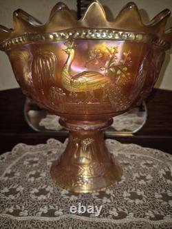 NORTHWOOD PEACOCK AT THE FOUNTAIN MARIGOLD PUNCH BOWL SET With 3 Cups