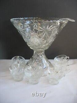 NOS Anchor Hocking 27 pc Punch Bowl Set Early American Prescut Star of David