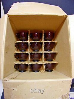 NOS Anchor Hocking Royal Ruby Red Punch Bowl Base and 12 Cups