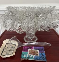 NOS Anchor Hocking Star Of David Punch Bowl Set 12 Cups 12 Hooks Ladle Base-NEW