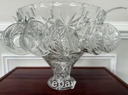 NOS Anchor Hocking Star Of David Punch Bowl Set 12 Cups 12 Hooks Ladle Base-NEW