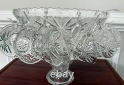 NOS Anchor Hocking Star Of David Punch Bowl Set 12 Cups 12 Hooks Ladle Base-NEW