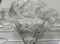 NOS Anchor Hocking Star Of David Punch Bowl Set 12 Cups 12 Hooks Ladle Base-NEW