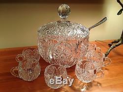 Nachtmann Bleikristall Florenz Punch Bowl With 6 Cups Ladle PERFECT
