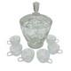 Nachtmann German Lead Crystal Punch Bowl With Lid & 6 Cups Hand Diamond Fan Cut