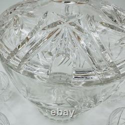 Nachtmann German Lead Crystal Punch Bowl With Lid & 6 Cups Hand Diamond Fan Cut