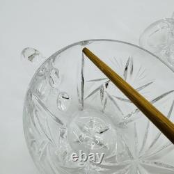 Nachtmann German Lead Crystal Punch Bowl With Lid & 6 Cups Hand Diamond Fan Cut