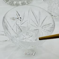 Nachtmann German Lead Crystal Punch Bowl With Lid & 6 Cups Hand Diamond Fan Cut