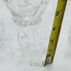Nachtmann German Lead Crystal Punch Bowl With Lid & 6 Cups Hand Diamond Fan Cut