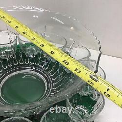 New Martinsville Radiance Emerald Green to Clear 15 Pieces Punch Bowl Set